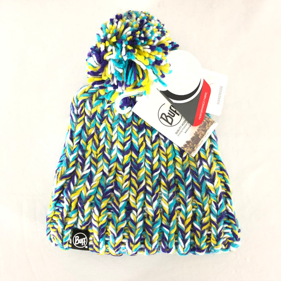 Buff Accessories - Buff Beanie Hat Knit Handmade Pom Colorful Fleece
